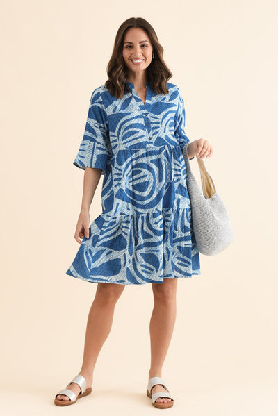 Senna Cobalt Abstract Cotton Dress