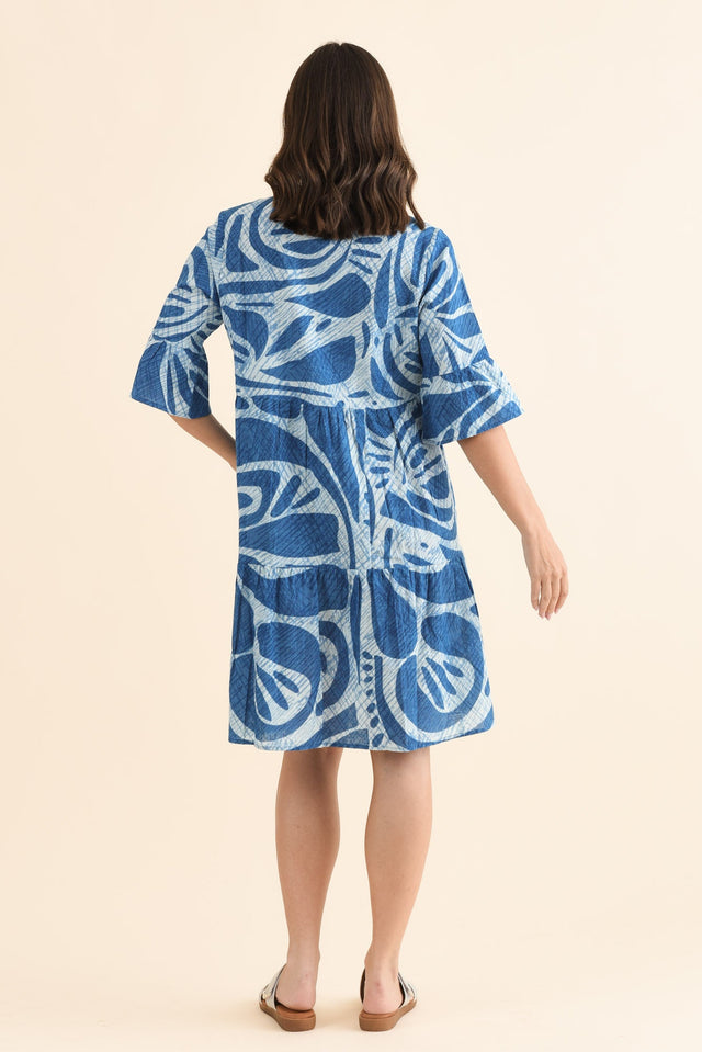 Mackie Cobalt Abstract Cotton Pocket Dress,Back,Brunette model,alt text|model:MJ image 4