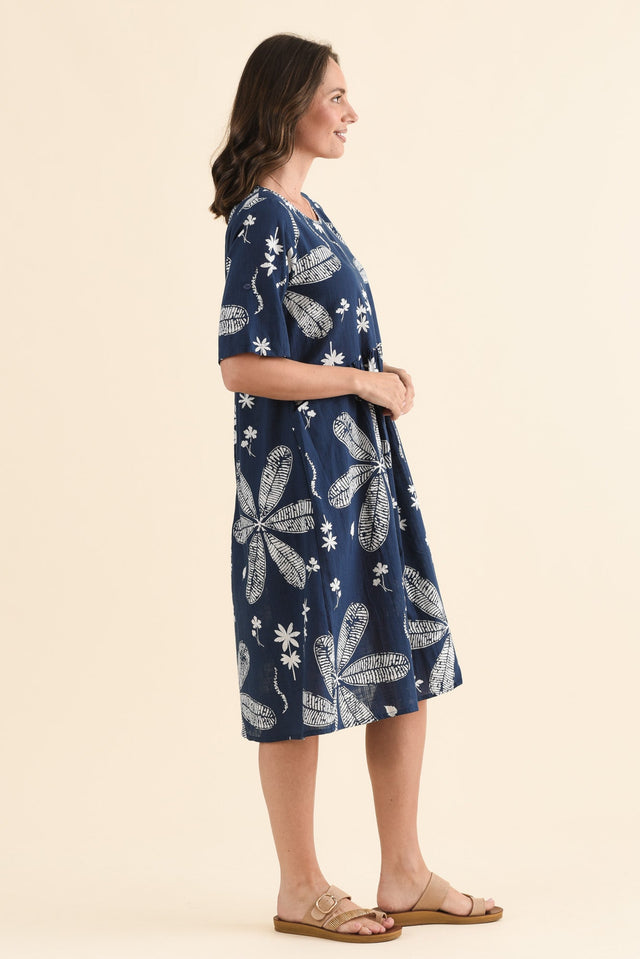 Mackie Navy Flower Cotton Pocket Dress,Side,Brunette model,alt text|model:MJ image 3