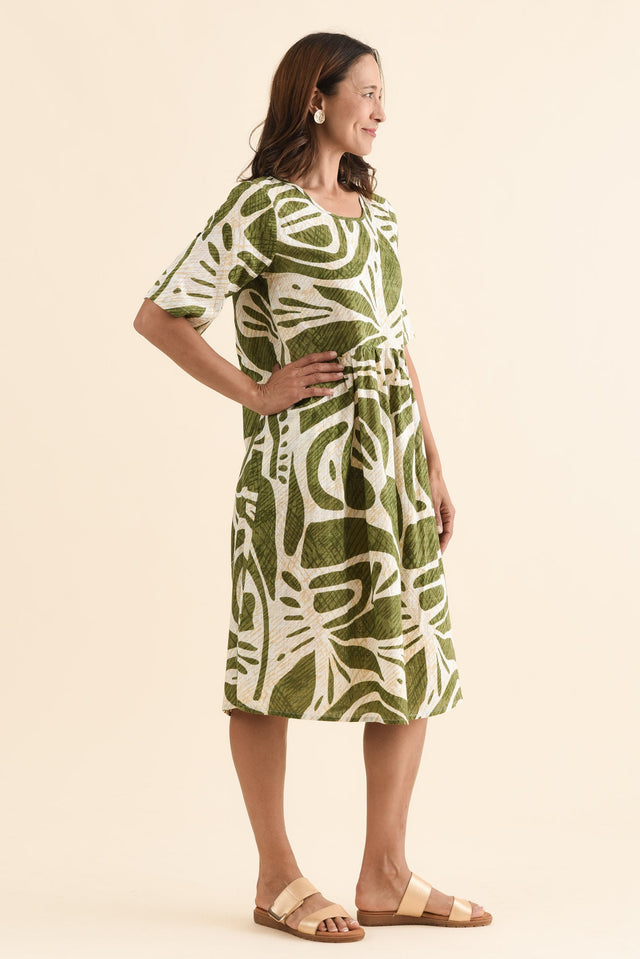 Mackie Olive Abstract Cotton Pocket Dress,Side,Brunette model,alt text|model:Cara image 3
