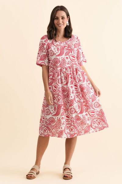 Mackie Red Abstract Cotton Pocket Dress