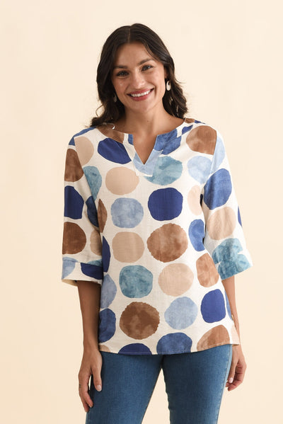 Maddox Navy Spot Cotton Blend Top