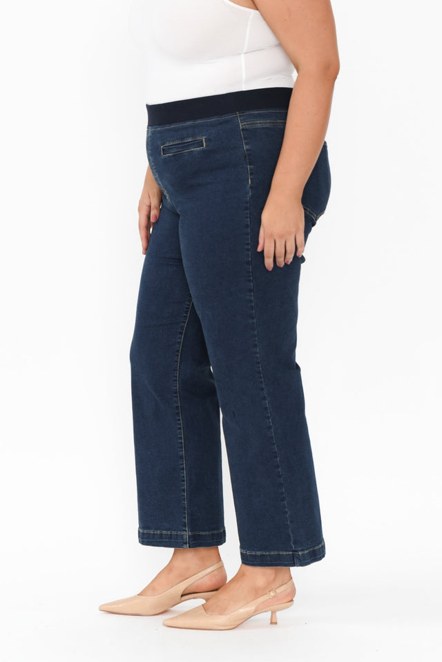 Maddy Dark Blue Straight Leg Jeans,Brunette model,alt text|model:Gabby image 16