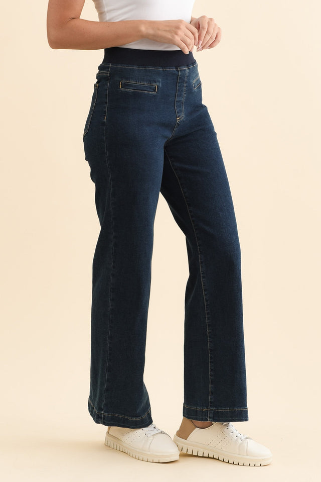 Maddy Dark Blue Straight Leg Jeans,Brunette model,alt text|model:MJ image 5