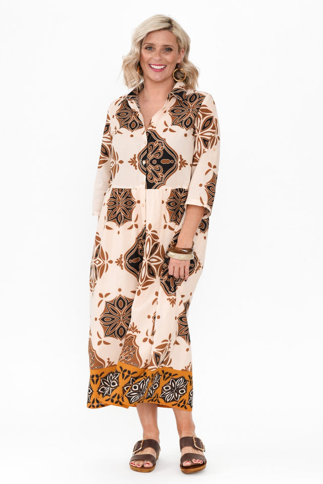Madelina Brown Mosaic Cotton Dress image 3