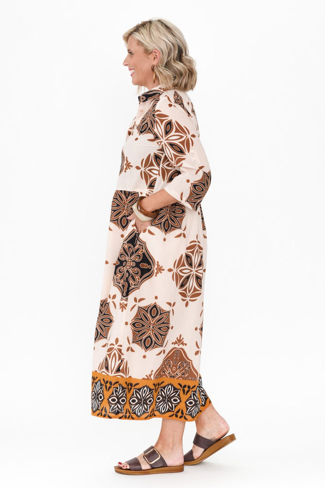 Madelina Brown Mosaic Cotton Dress image 4