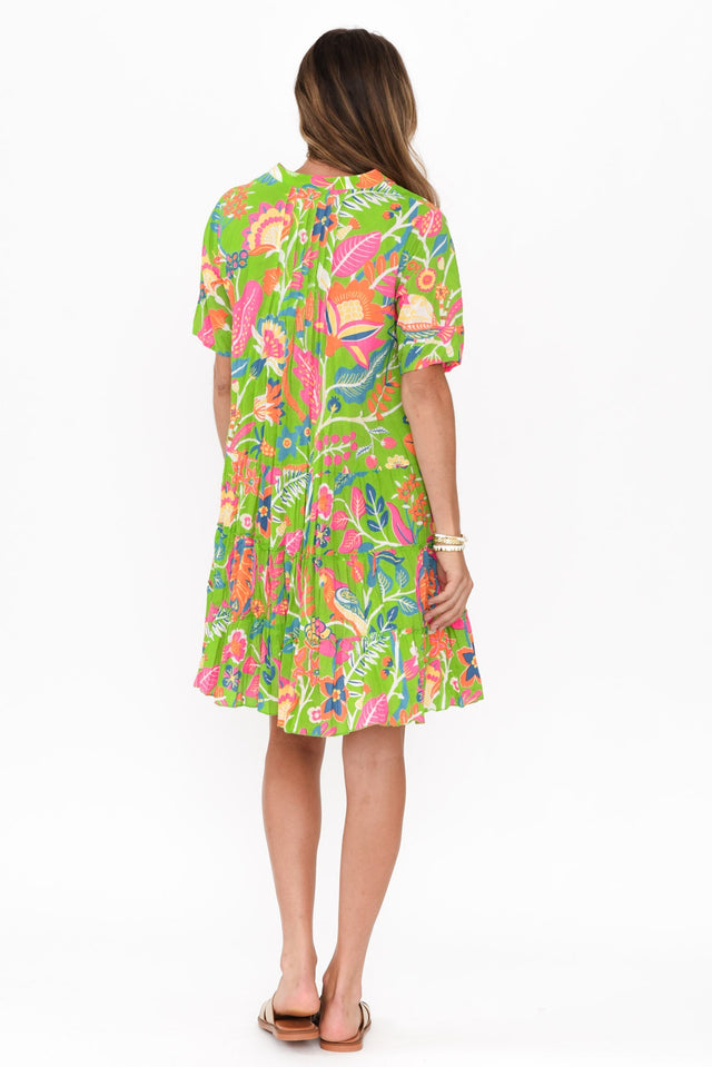 Madurai Green Floral Cotton Pleated Dress,Brunette model,alt text|model:Johanna image 5