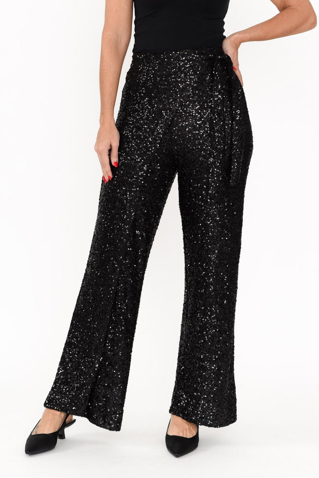 Mae Black Sequin Wrap Pants,Brunette model,alt text|model:Nicole image 1