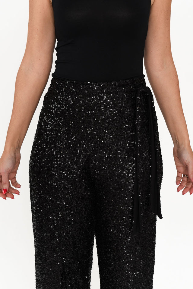 Mae Black Sequin Wrap Pants,Brunette model,alt text|model:Nicole image 4