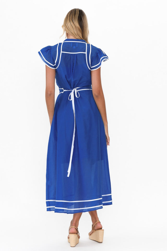 Panama Azure Blue Cotton Maxi Dress,Blonde model,alt text|model:Imogen image 4