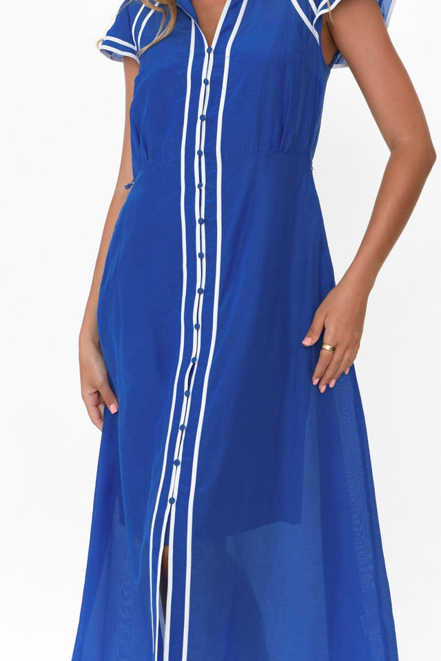 Panama Azure Blue Cotton Maxi Dress,Blonde model,alt text|model:Imogen image 5