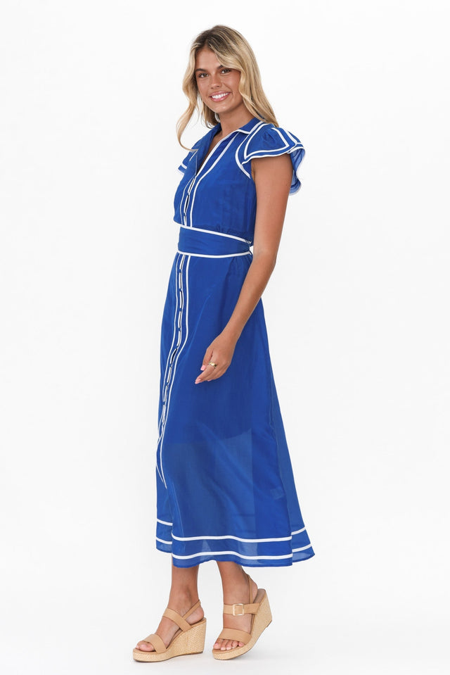 Panama Azure Blue Cotton Maxi Dress,Blonde model,alt text|model:Imogen image 3