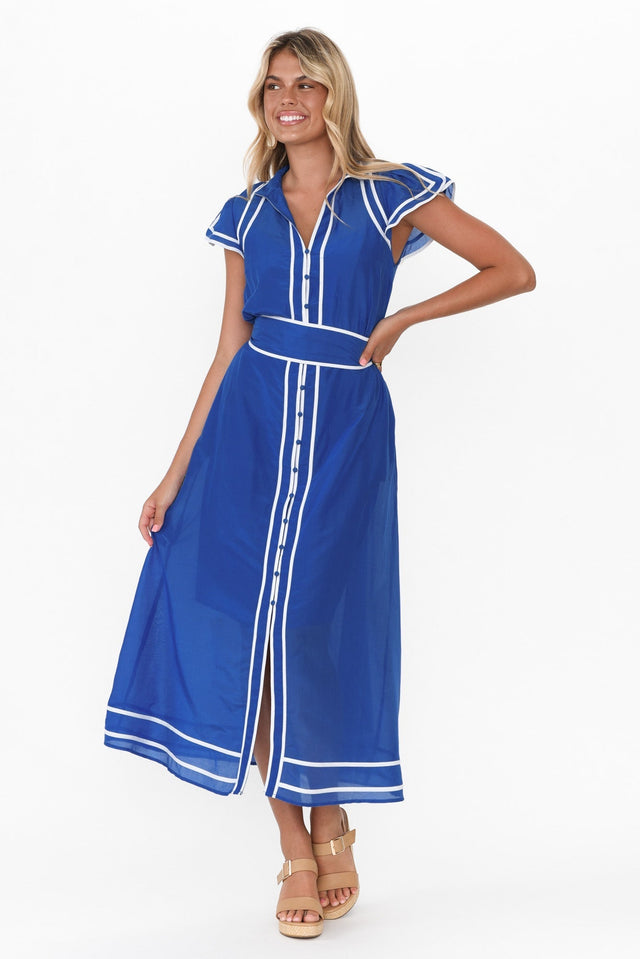 Panama Azure Blue Cotton Maxi Dress,Blonde model,alt text|model:Imogen image 6