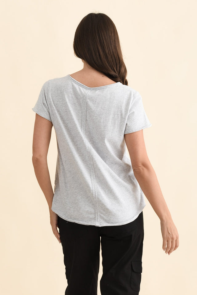 Maggie Grey Cotton Vee Tee,Brunette model,alt text|model:MJ image 5