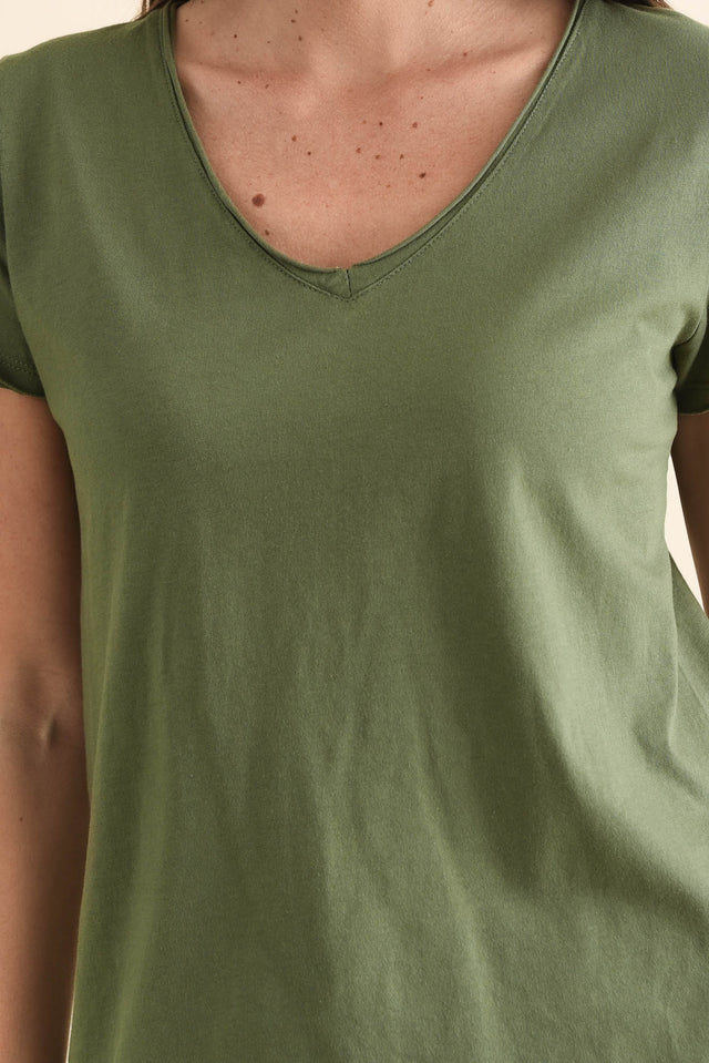 Maggie Khaki Cotton Vee Tee image 5