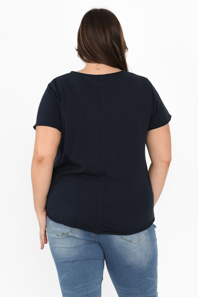Maggie Navy Cotton Vee Tee,Brunette model,alt text|model:Gabby image 11