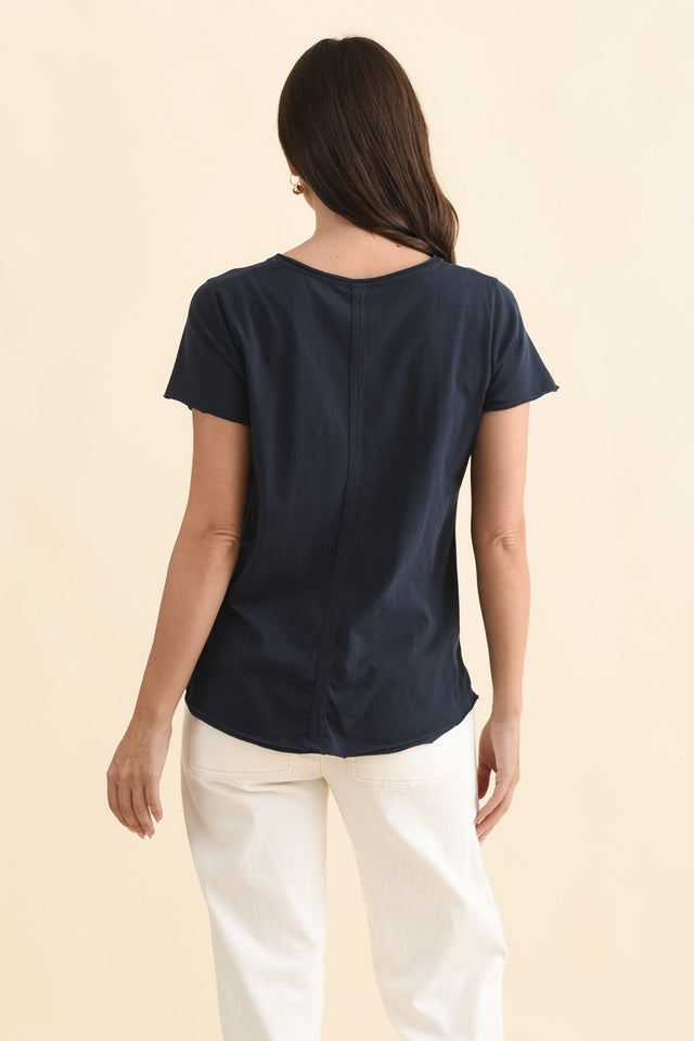 Maggie Navy Cotton Vee Tee,Brunette model,alt text|model:MJ image 5