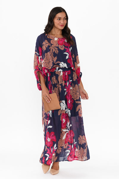 Magnetic Navy Floral Long Sleeve Dress