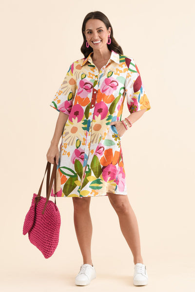 Maker Pink Flower Linen Pocket Dress