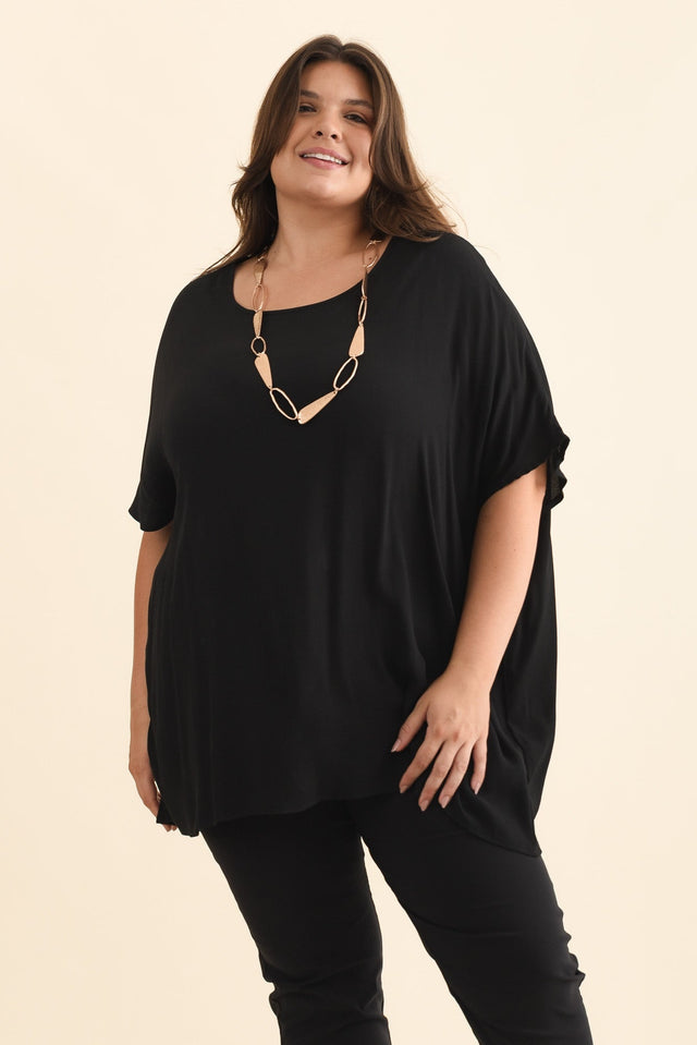 Mali Black Drape Top,Brunette model,plus-size,curve-basics,curve-tops,plus-size-sleeved-tops,plus-size-basic-tops,plus-size-winter-clothing,plus-size-work-edit,alt text|model:Gabby image 10