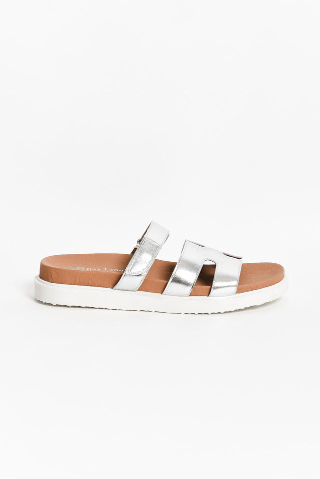 Malibu Silver Leather Velcro Slide image 1
