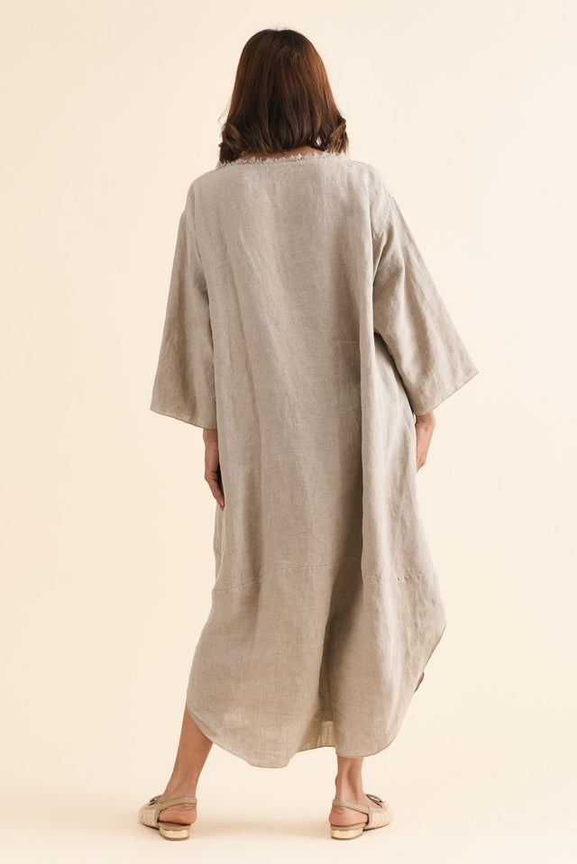Malik Natural Linen Frayed Dress,Back,Brunette model,alt text|model:Cara image 4