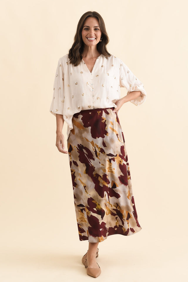 Scout Burgundy Abstract Maxi Skirt,Brunette model,alt text|model:MJ image 7