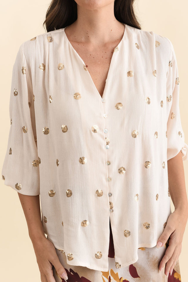 Mana Ivory Spot Sequin Top,Brunette model,alt text|model:MJ image 6