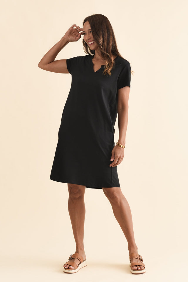 Mandy Black Cotton Tee Dress,Brunette model,alt text|model:Cara image 8