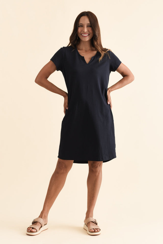 Mandy Navy Cotton Tee Dress,Brunette model,alt text|model:Cara image 8