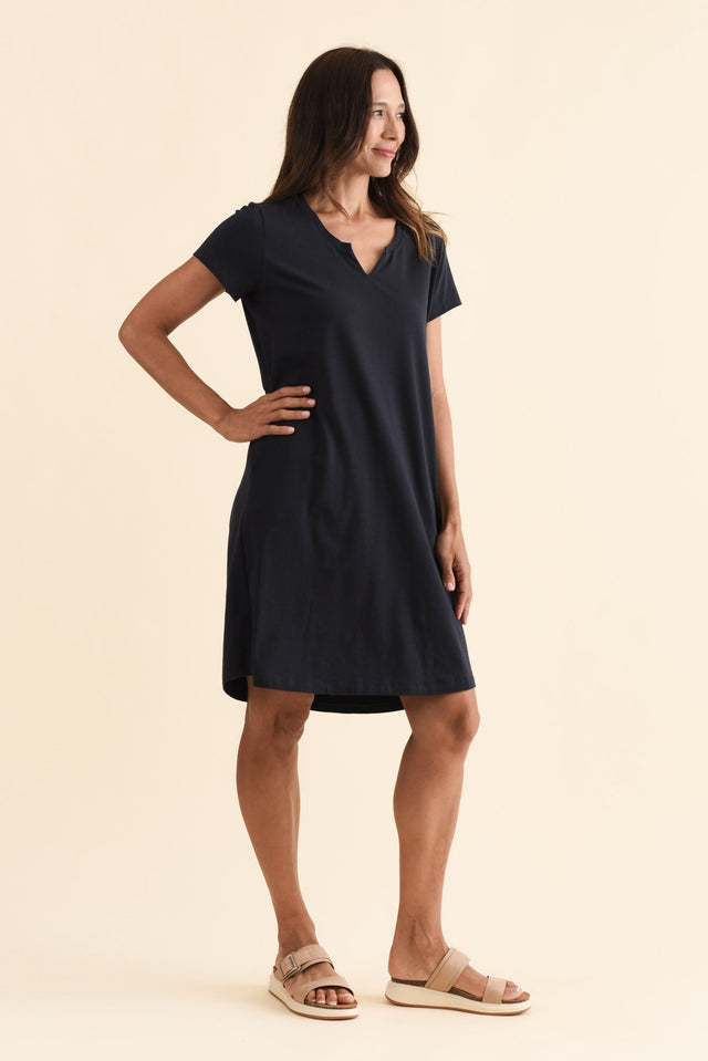 Mandy Navy Cotton Tee Dress,Brunette model,alt text|model:Cara image 4