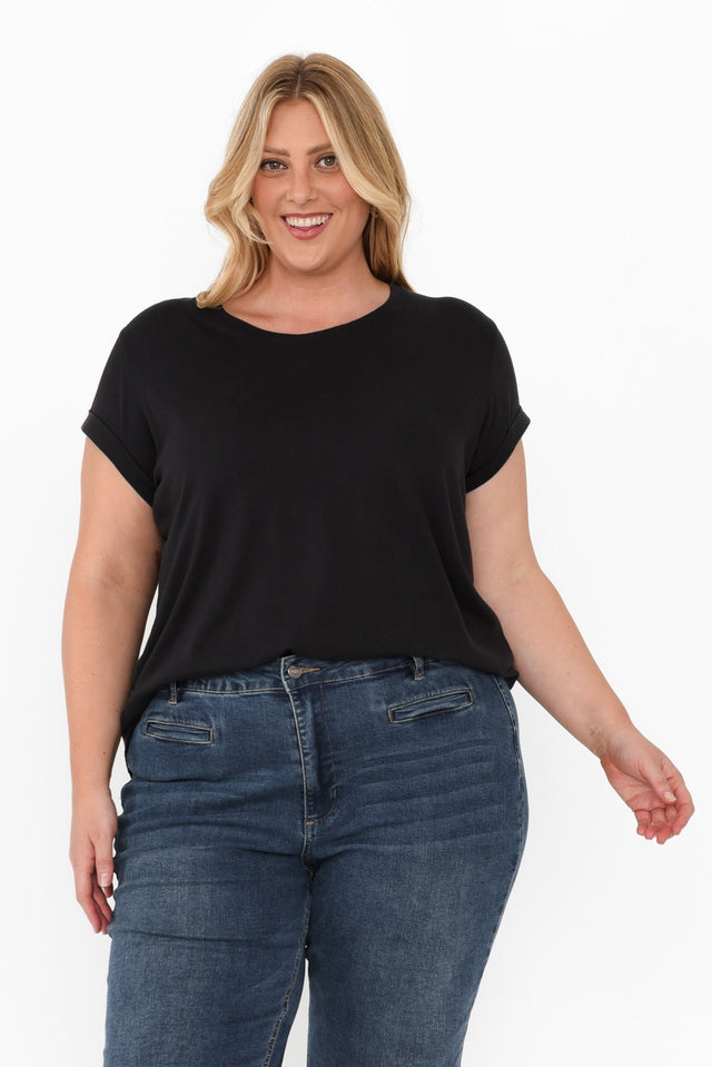 Manly Black Cotton Tee,Blonde model,plus-size,curve-basics,curve-tops,plus-size-cotton-tops,plus-size-basic-tops,alt text|model:Caitlin image 8