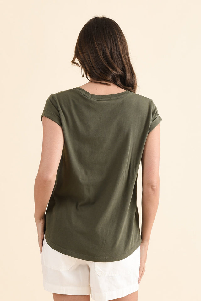 Manly Khaki Cotton Tee,Back,Brunette model,alt text|model:MJ image 5