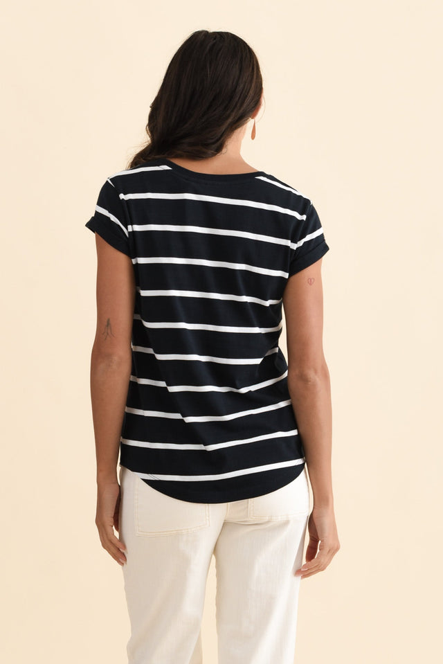 Manly Navy Stripe Cotton Tee,Brunette model,alt text|model:Brontie image 5