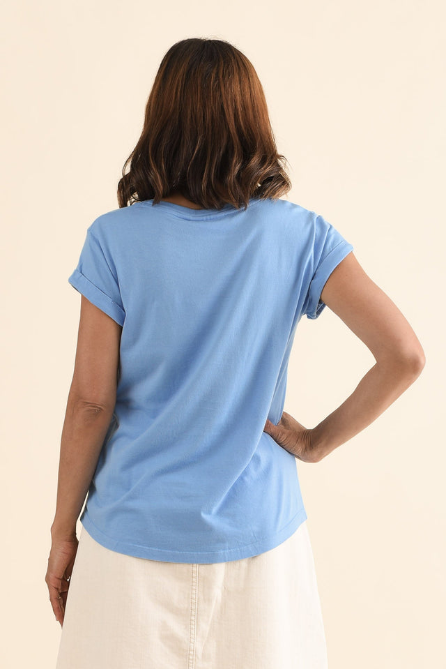 Manly Sky Blue Cotton Tee,Back,Brunette model,alt text|model:Cara image 4