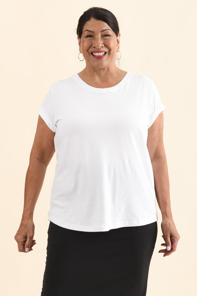 Manly White Cotton Tee,Front,Brunette model,alt text|model:Pilita image 10