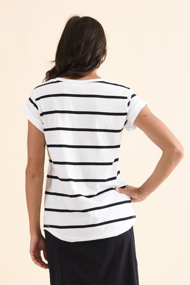 Manly White Stripe Cotton Vee Tee,Back,Brunette model,alt text|model:Brontie image 4