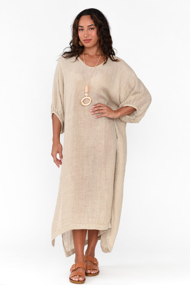 Marcel Natural Linen Dress,Brunette model,alt text|model:Demi image 5