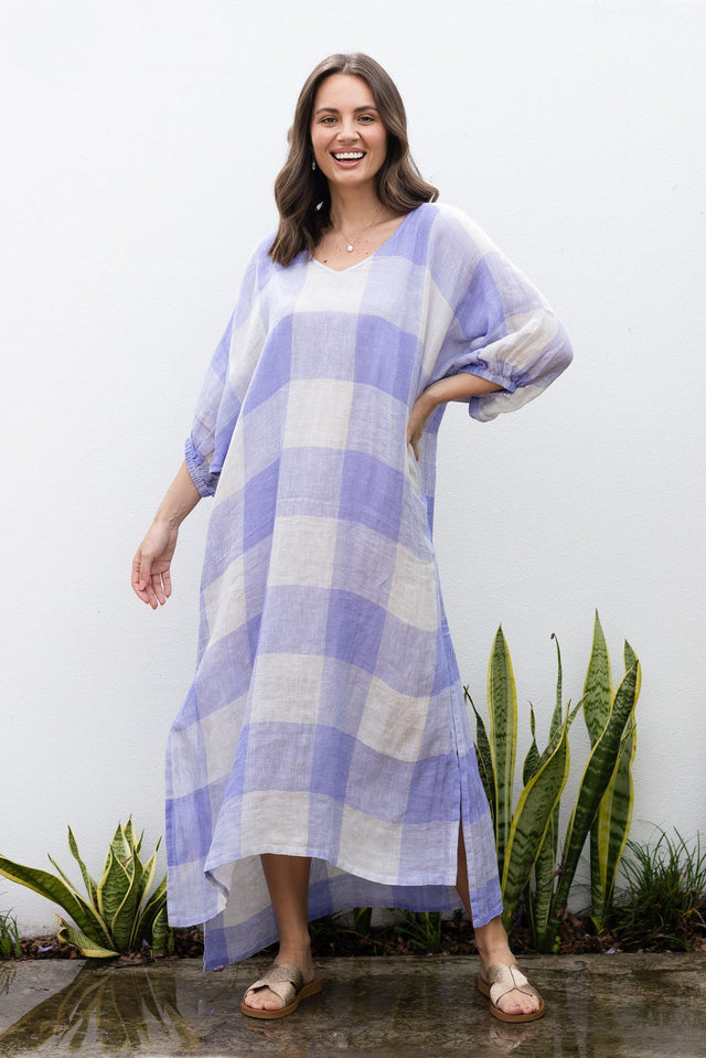 Marcel Lilac Check Linen Dress,Lifestyle