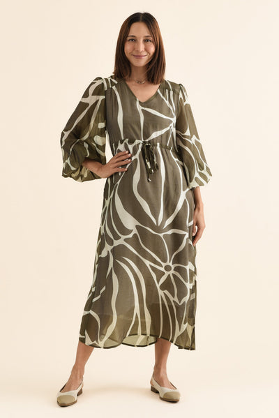 Mareli Khaki Abstract Tie Dress
