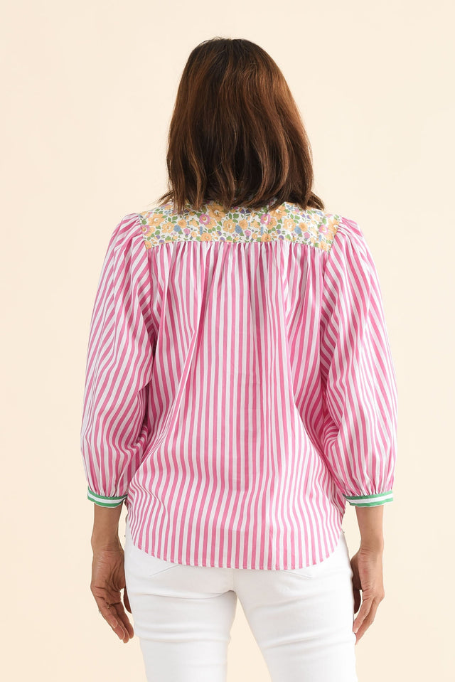 Maria Pink Stripe Cotton Blouse,Back,Brunette model,alt text|model:Cara image 4