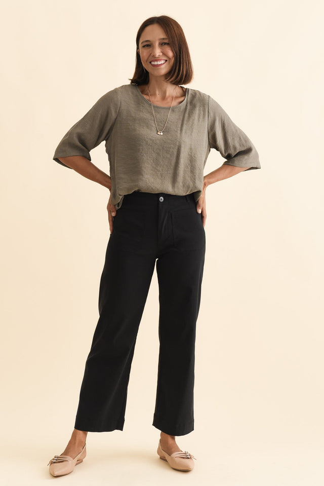 Marine Black Straight Leg Pants,Brunette model,alt text|model:Cara image 8