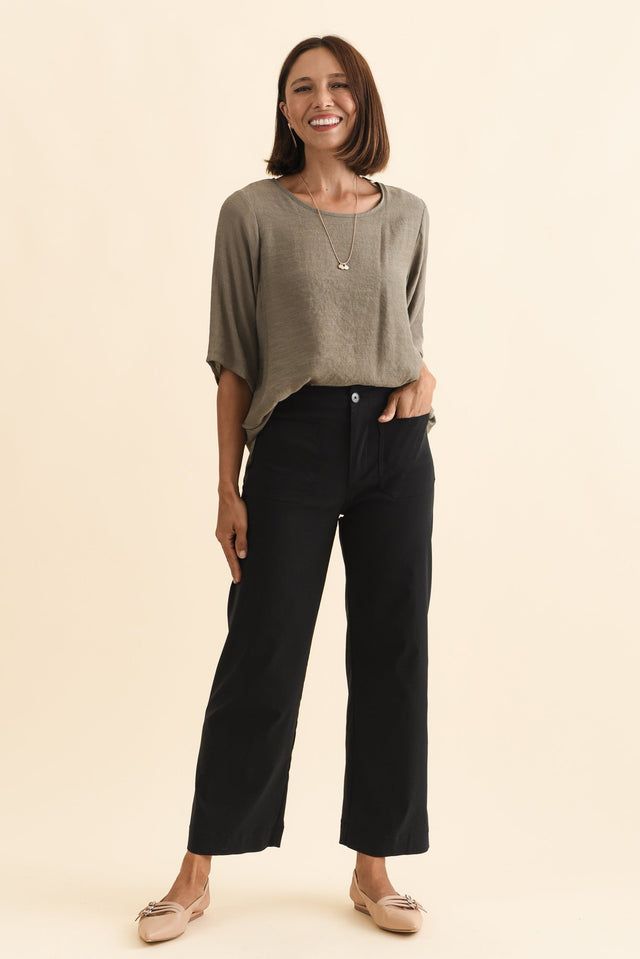 Marine Black Straight Leg Pants,Brunette model,alt text|model:Cara image 4