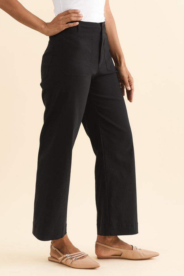 Marine Black Straight Leg Pants,Brunette model,alt text|model:Cara image 5