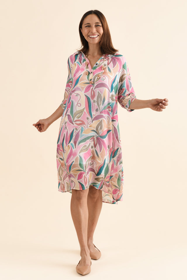 Mario Pink Geo Pocket Dress,Full Body,Brunette model,alt text|model:Cara image 6