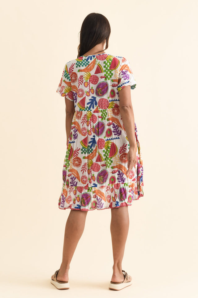 Marisol White Fruity Crinkle Cotton Dress,Brunette model,alt text|model:Cara image 5