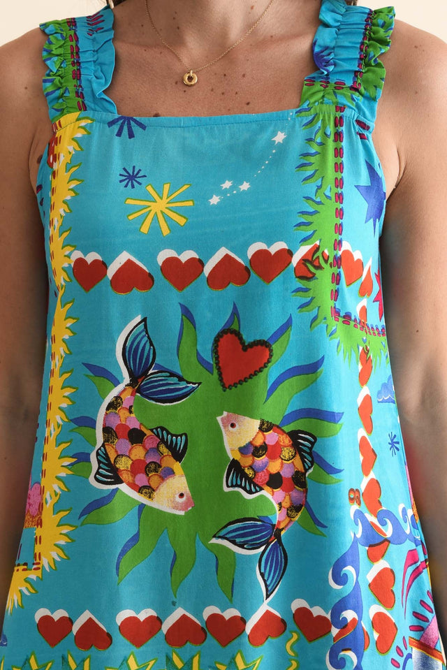 Marit Blue Mosaic Pocket Dress,Detail,Brunette model,alt text|model:MJ image 5