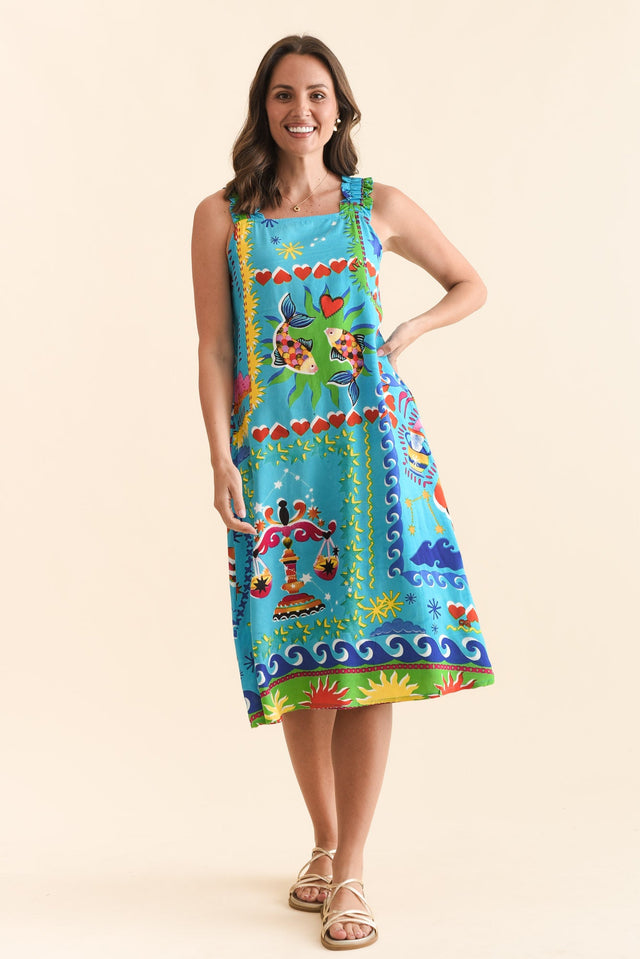 Marit Blue Mosaic Pocket Dress,Full Body,Brunette model,alt text|model:MJ image 2