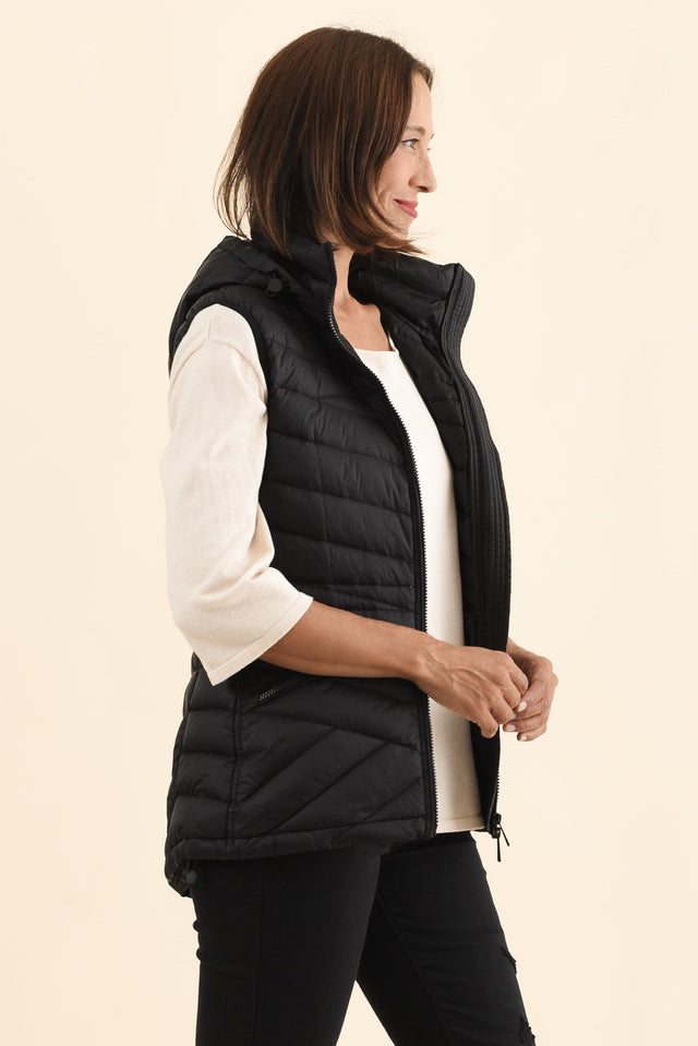 Maryclaire Black Down Puffer Vest,Brunette model,alt text|model:Cara image 4