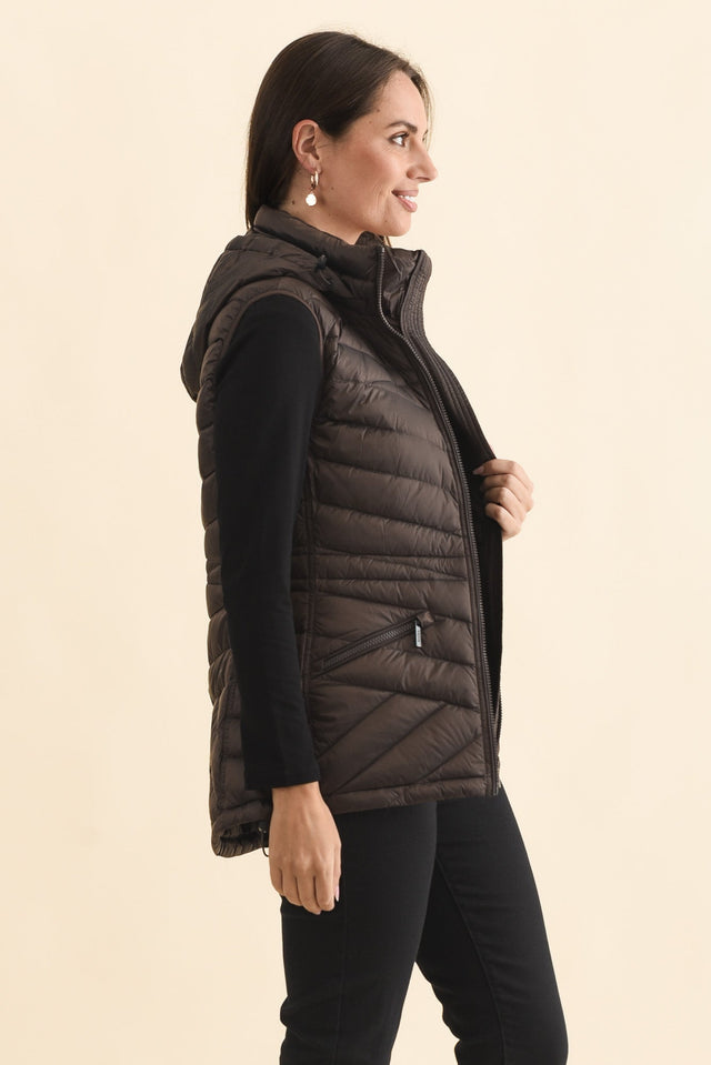 Maryclaire Chocolate Down Puffer Vest,Brunette model,alt text|model:MJ image 5